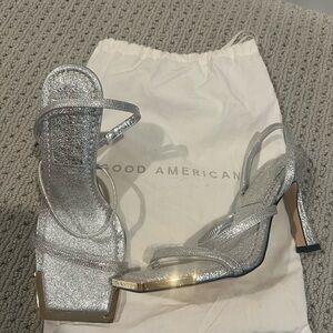 Good American Silver High Heeled Sandals
